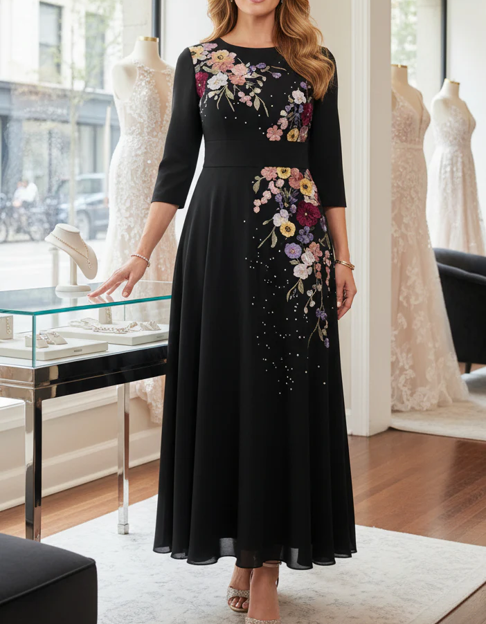 Chiffon Floral Print Waist-cinching Maxi Dress