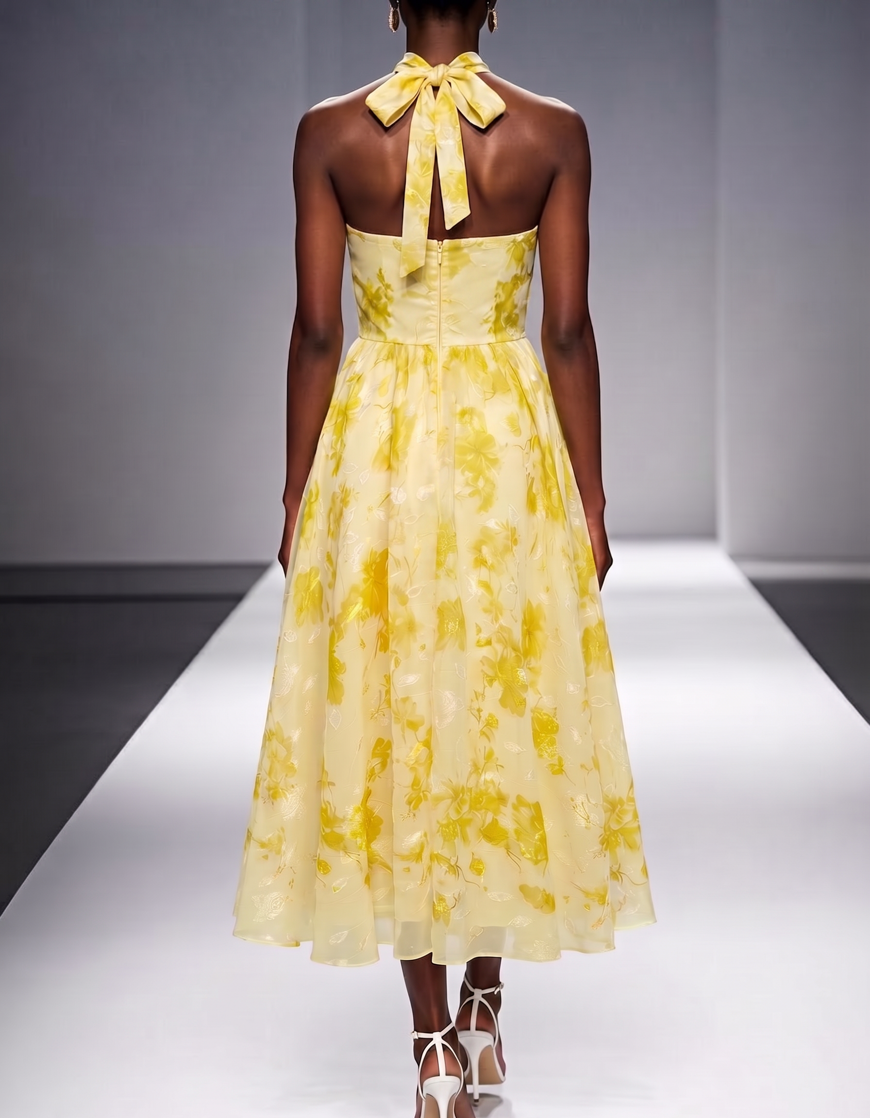 Chiffon-Midikleid mit floralem Print, Neckholder und A-Linie