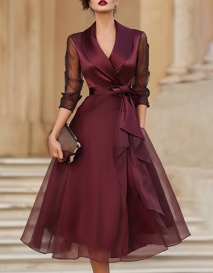 Robe midi en tulle satin bordeaux