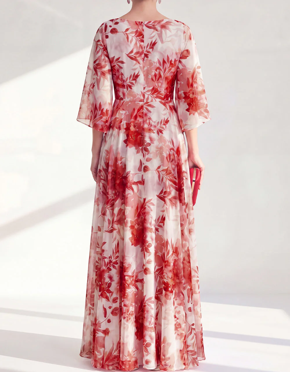 Maxikleid aus Chiffon mit Blumenmuster und U-Boot-Ausschnitt
