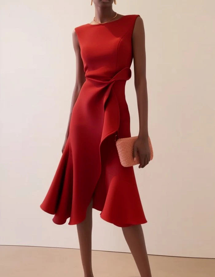 Ärmelloses elegantes Midikleid mit rundem Ausschnitt