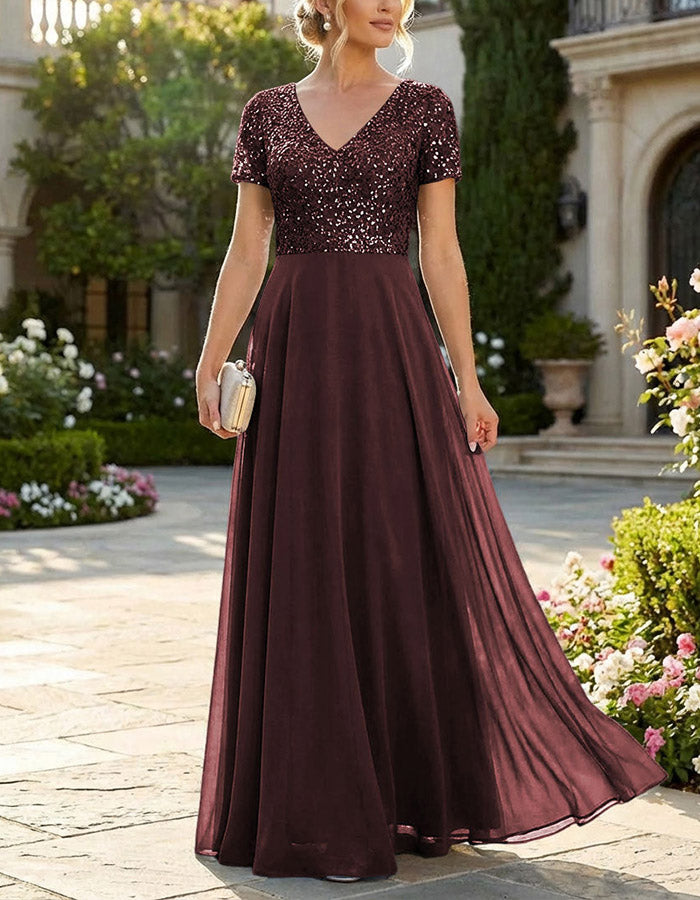Vestido maxi de gasa azul polvoriento con lentejuelas decorativas