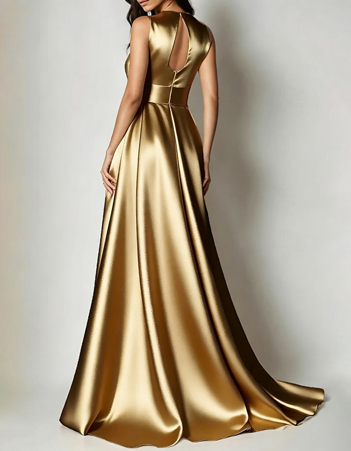 Satin V-neck Fitted Waist Maxi Dress
