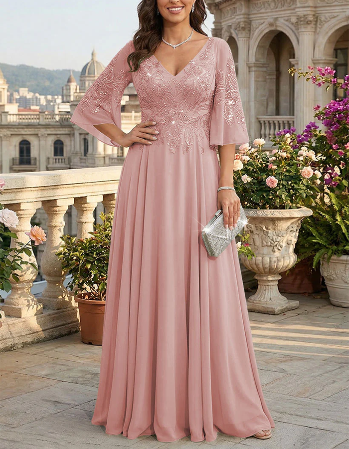 Vestido maxi de gasa verde salvia adornado con lentejuelas