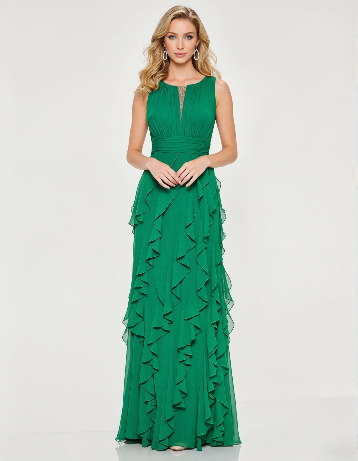 Solid Color Ruffled Chiffon Sleeveless Maxi Dress