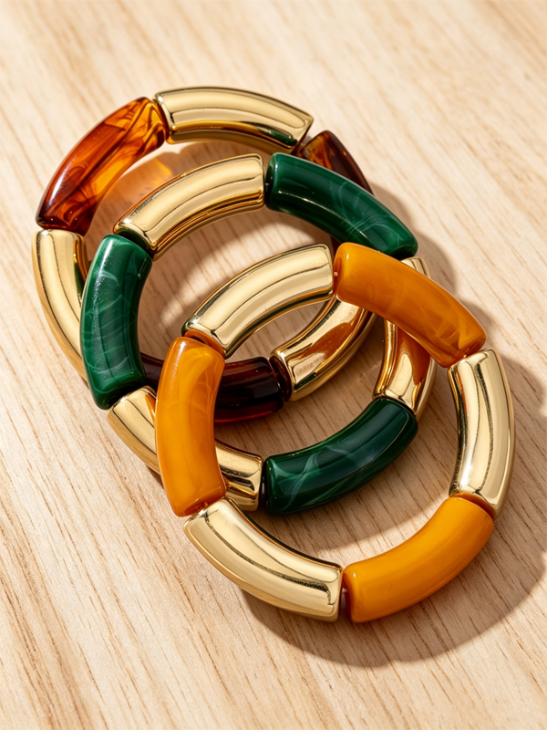 Pulseira de Blocos de Cor Metálica em Resina