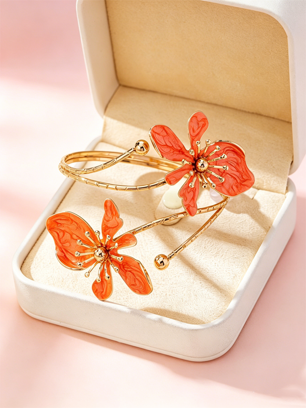 Flowers Enamel Spring Open Bracelet