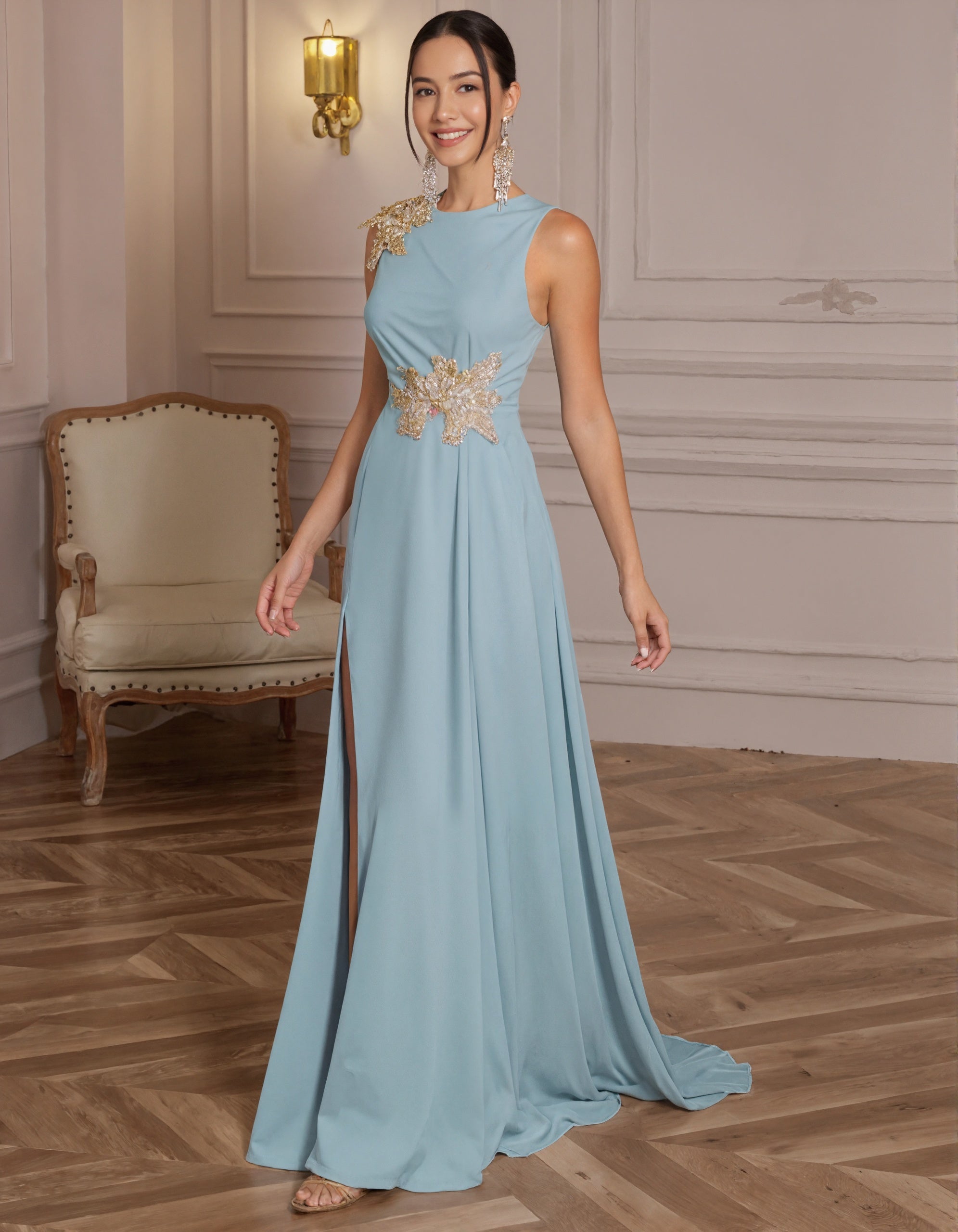 Robe longue sans manches bleu ciel