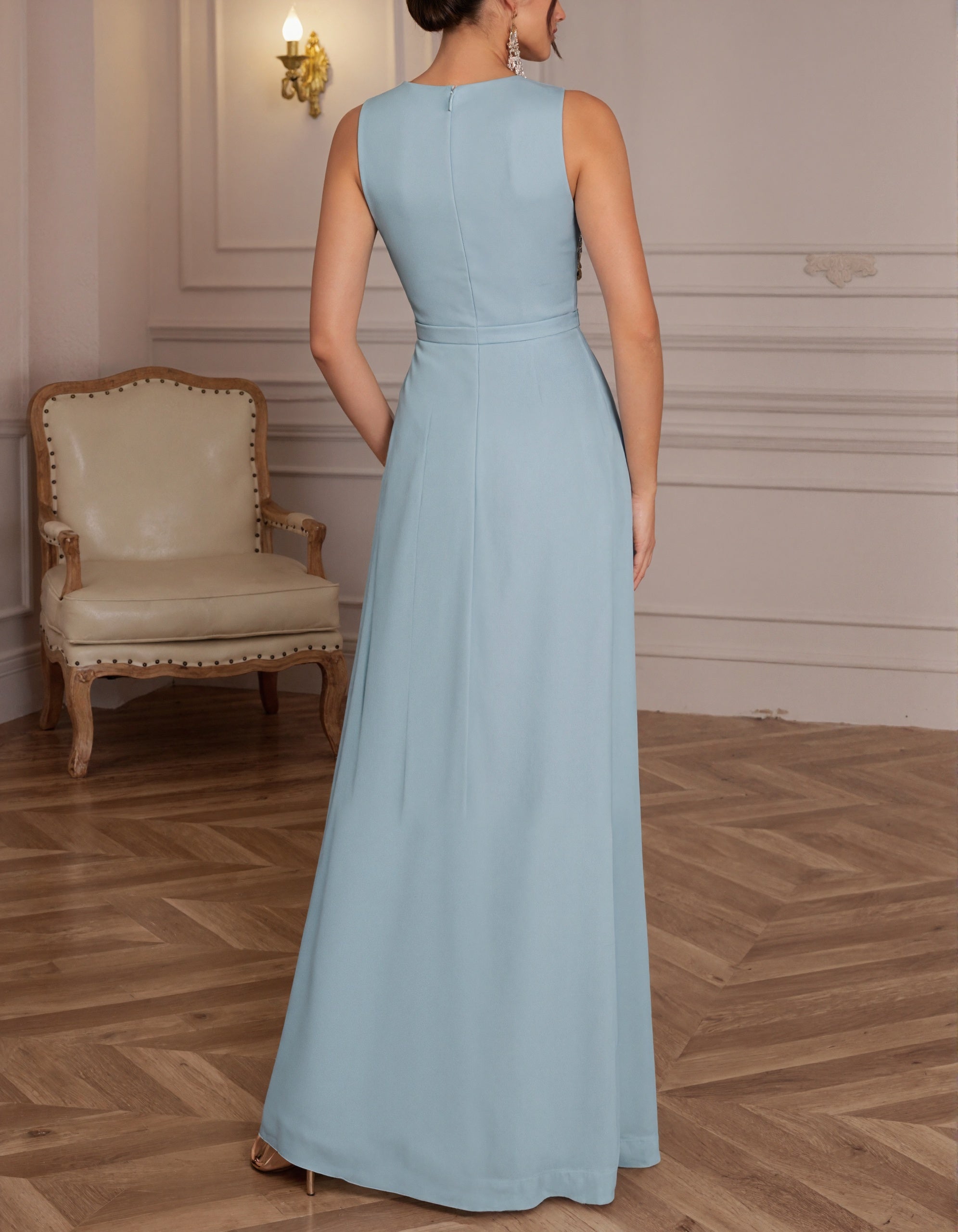 Robe longue sans manches bleu ciel