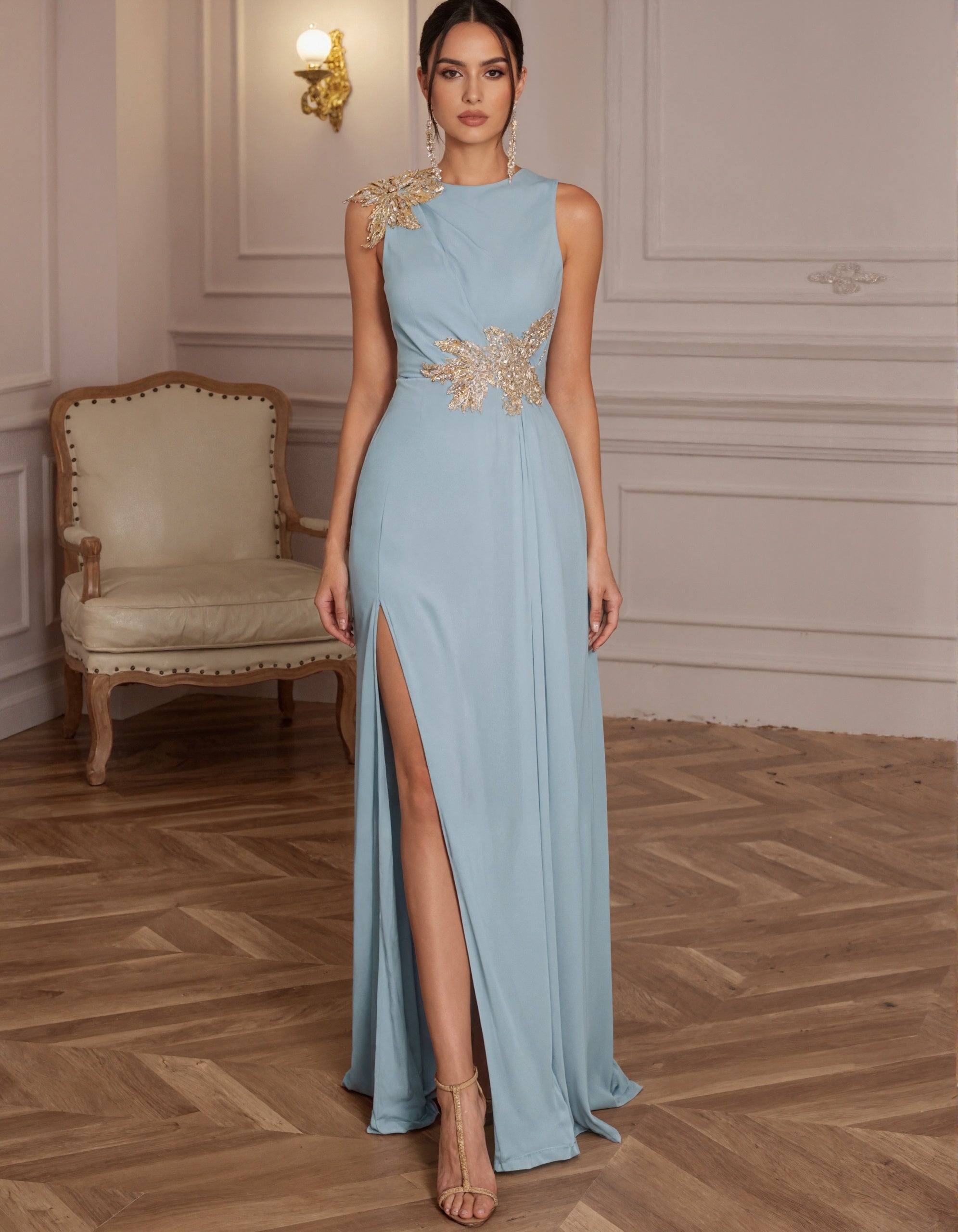 Robe longue sans manches bleu ciel