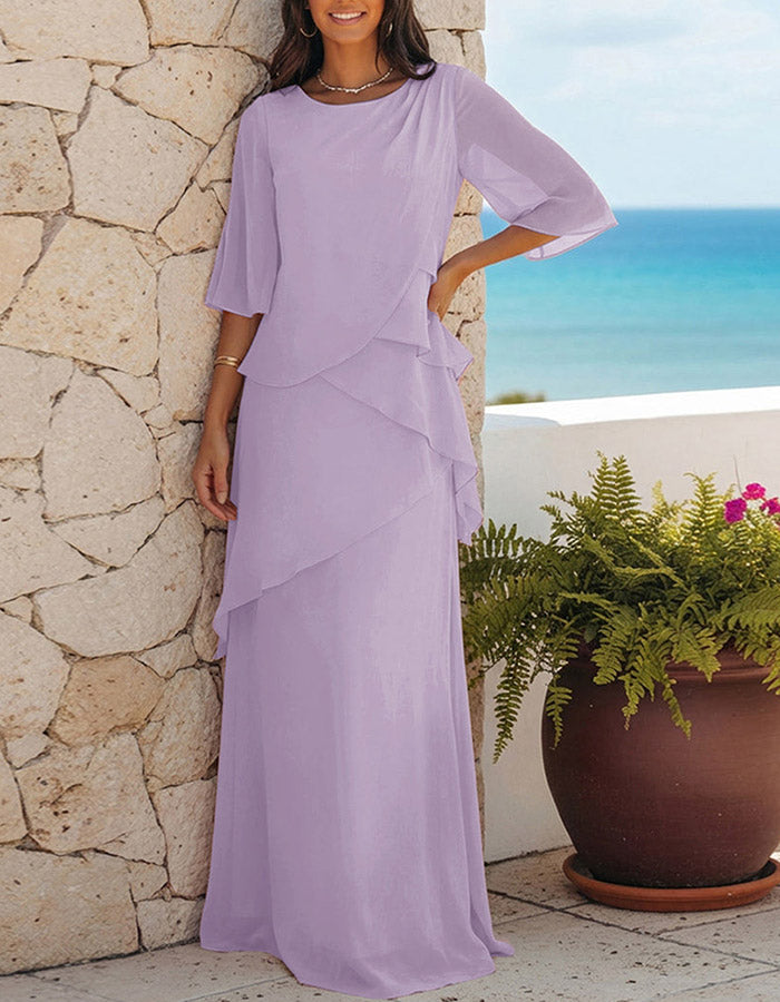 Blue Layered Chiffon Maxi Dress