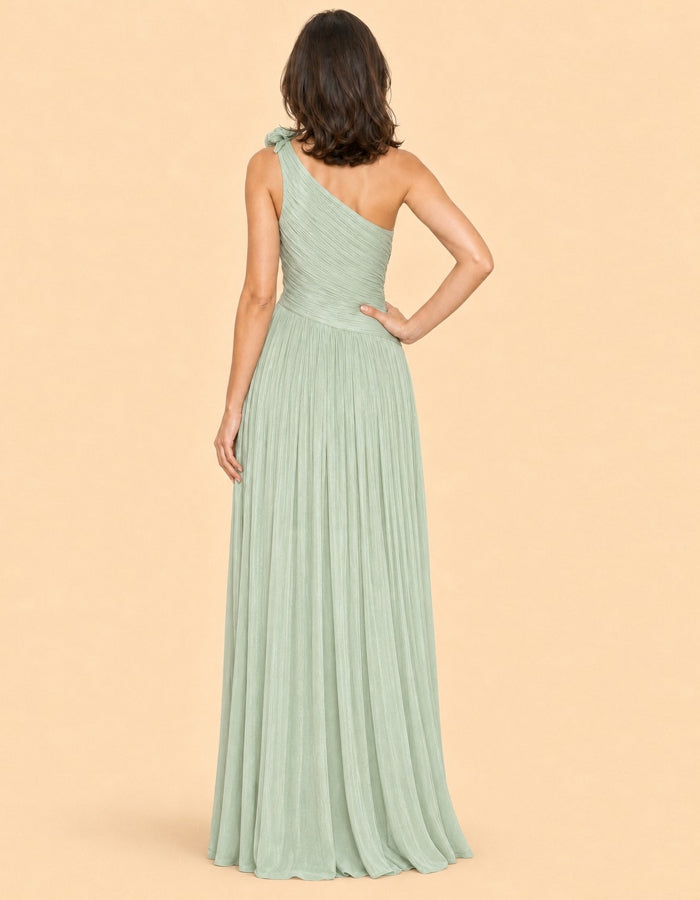 Effen kleur maxi-jurk met één schouder en 3D bloemen van chiffon