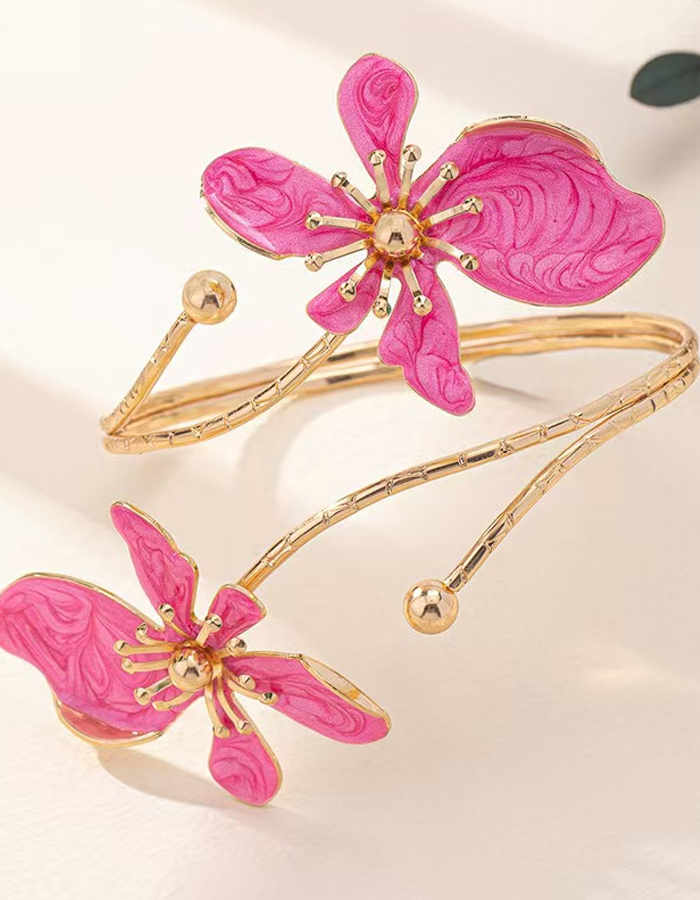 Flowers Enamel Spring Open Bracelet