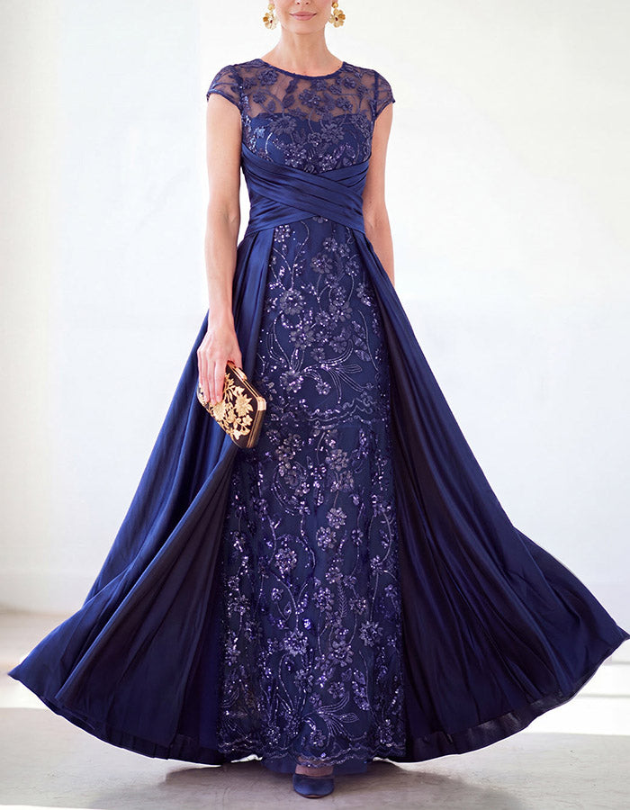 Green Sequin Floral Lace & Chiffon Maxi Dress