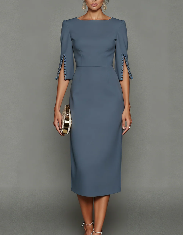 Vestido midi de manga tres cuartos con escote barco