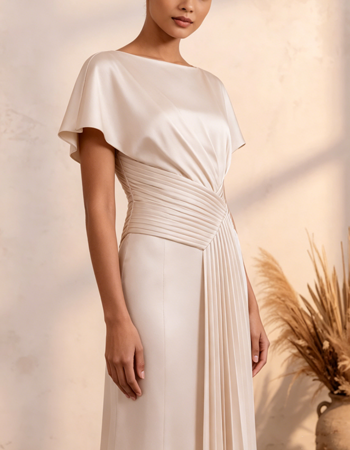 Robe longue en satin multicolore à col bateau