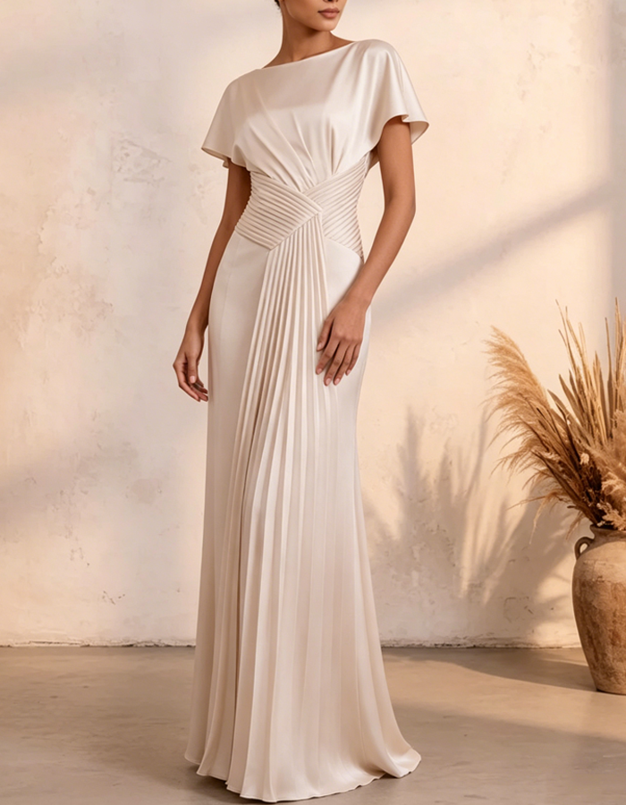 Robe longue en satin multicolore à col bateau