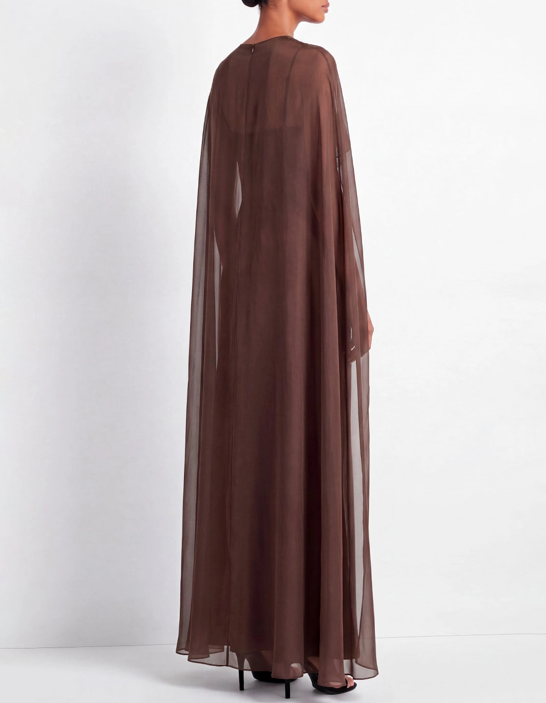 Ronde hals doorschijnende chiffon cape satijnen slip maxi formele jurk