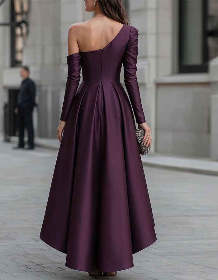 Purple Satin One Shoulder Maxi Dress