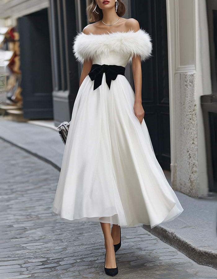 Off-White Off-the-Shoulder Midi Dress