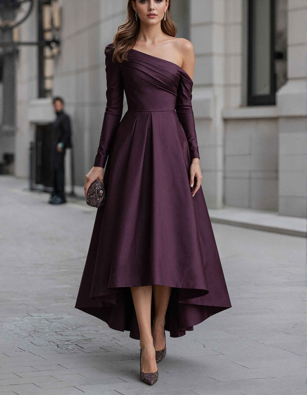 Purple Satin One Shoulder Maxi Dress