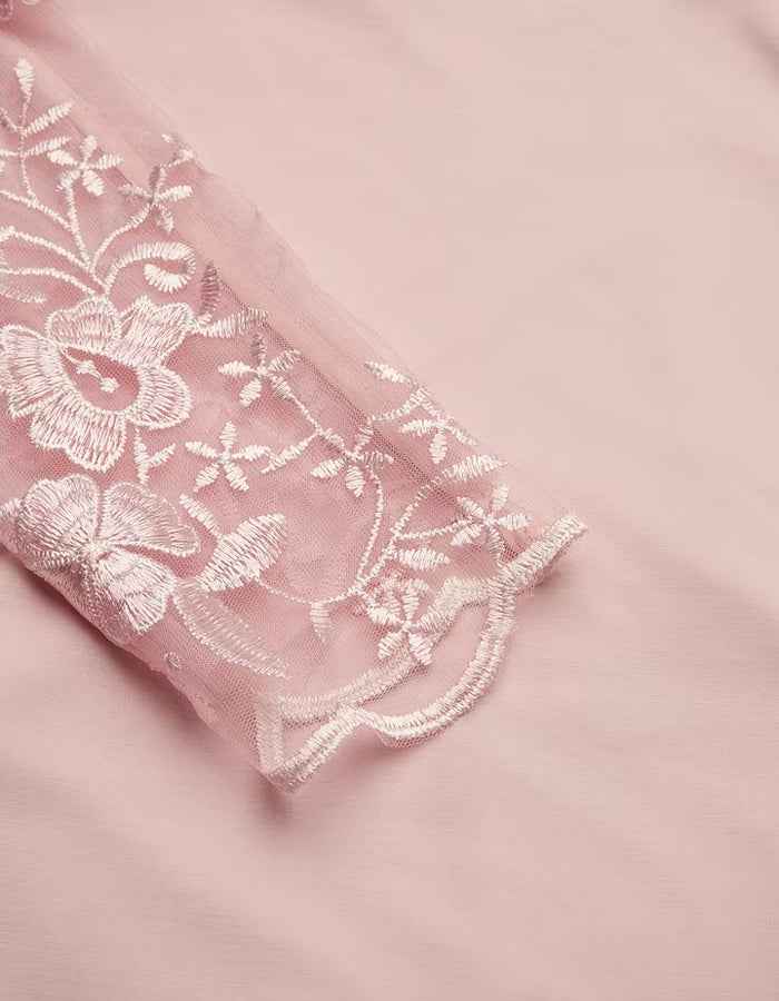 Pink Floral Mesh Lace Off Shoulder Long Sleeve Maxi Dress