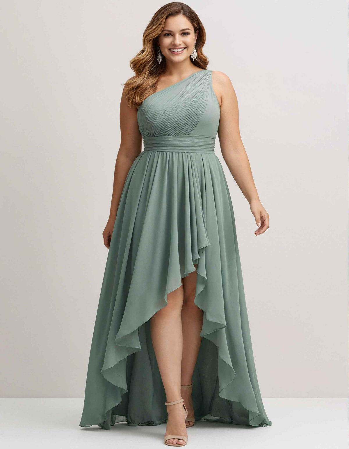 Sage Green One Shoulder Chiffon Maxi Dress