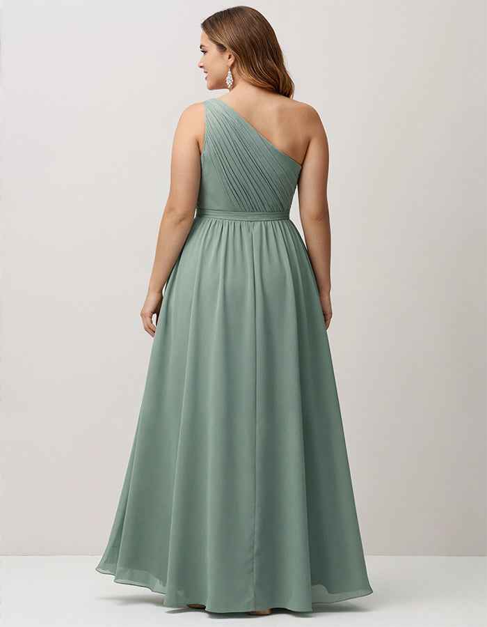 Sage Green One Shoulder Chiffon Maxi Dress