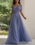 Blue Chiffon Off Shoulder Wrap Maxi Dress