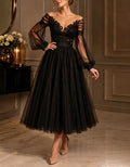 Black Multi Layered Lightweight Tulle Off Shoulder Design Midi Dress