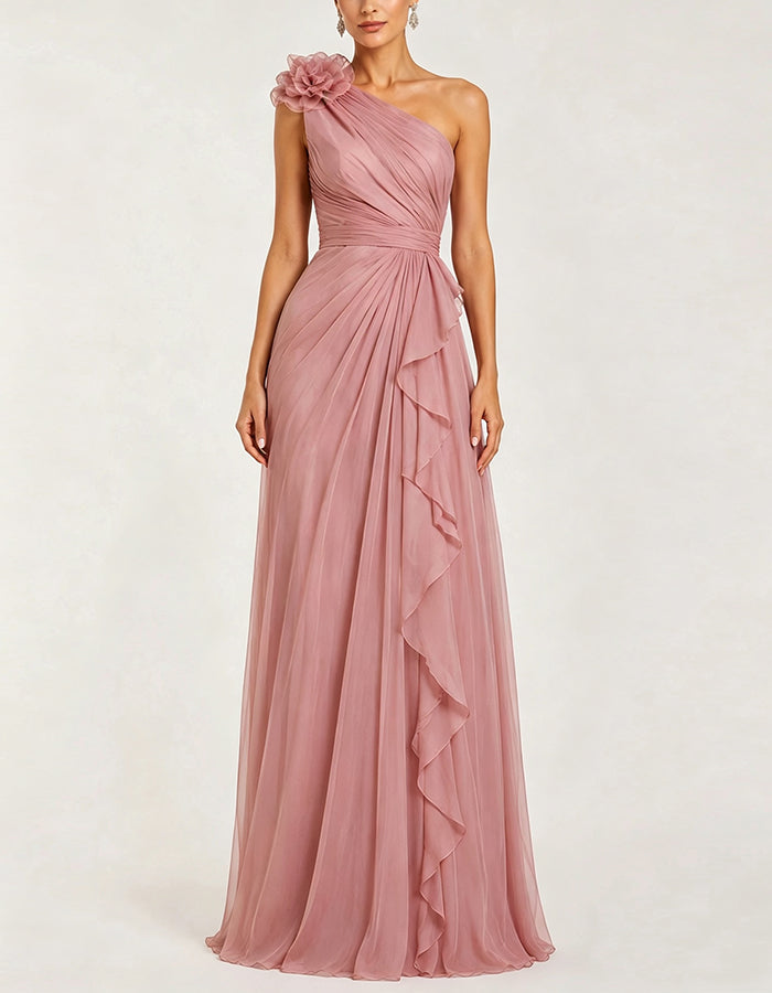 Pink Chiffon 3D Flowers Maxi Dress