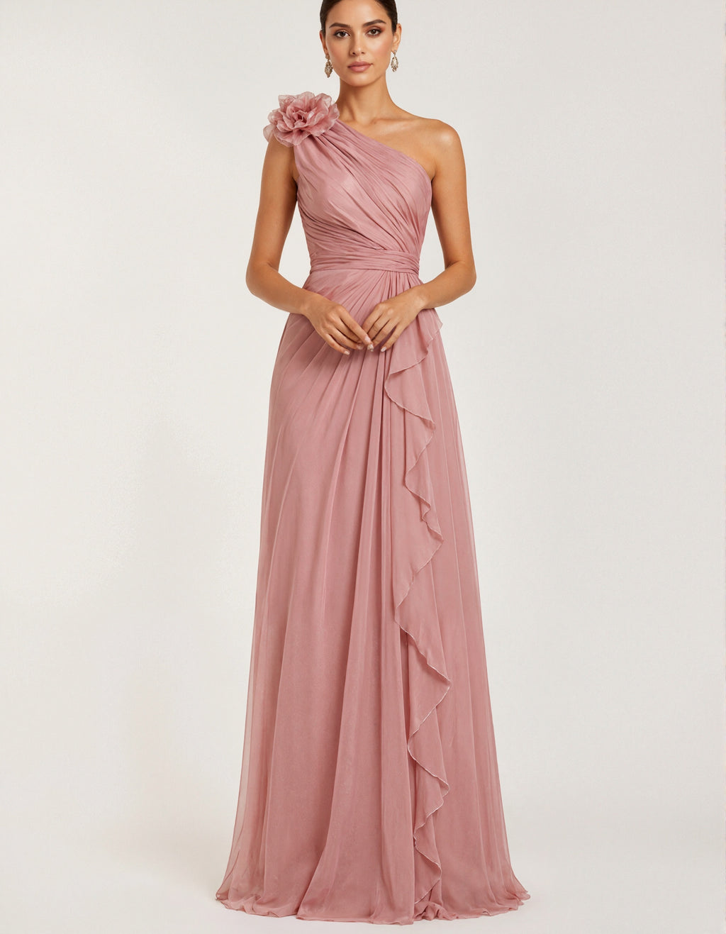 Pink Chiffon 3D Flowers Maxi Dress