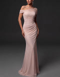 Solid Color Chiffon Asymmetrical Off Shoulder Maxi Dress