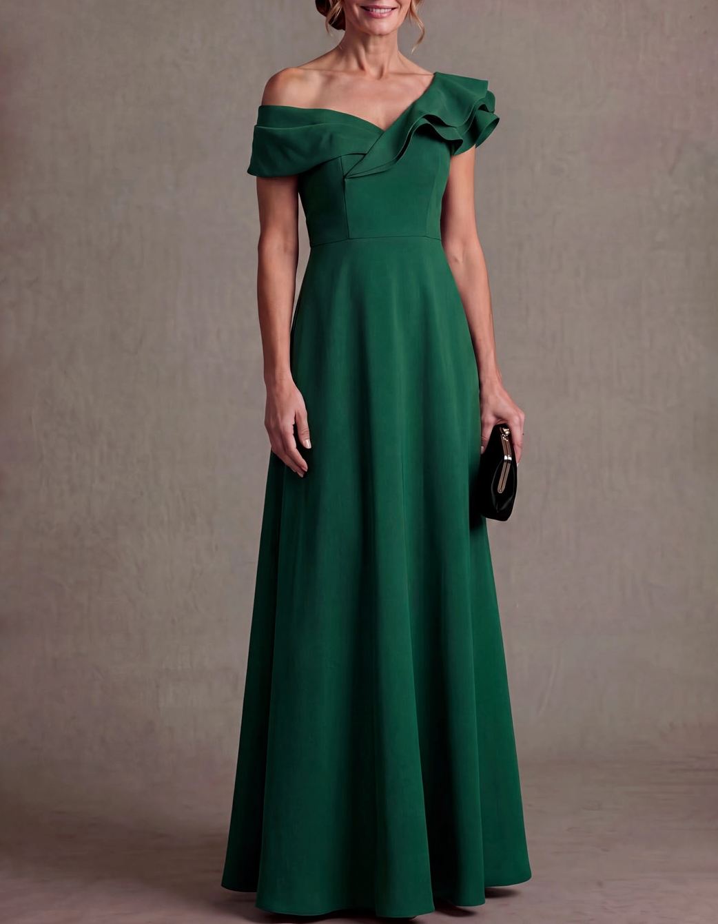 Asymmetrical Off Shoulder Ruffle A-Line Maxi Dress