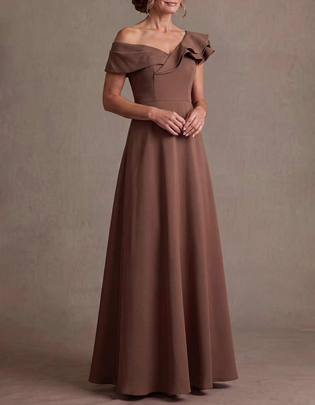 Asymmetrical Off Shoulder Ruffle A-Line Maxi Dress