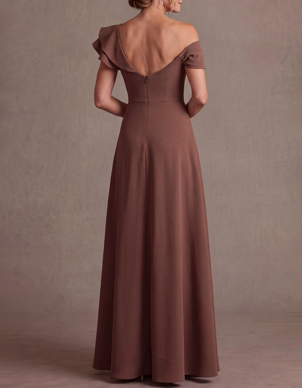 Asymmetrische off shoulder ruches A-lijn maxi jurk