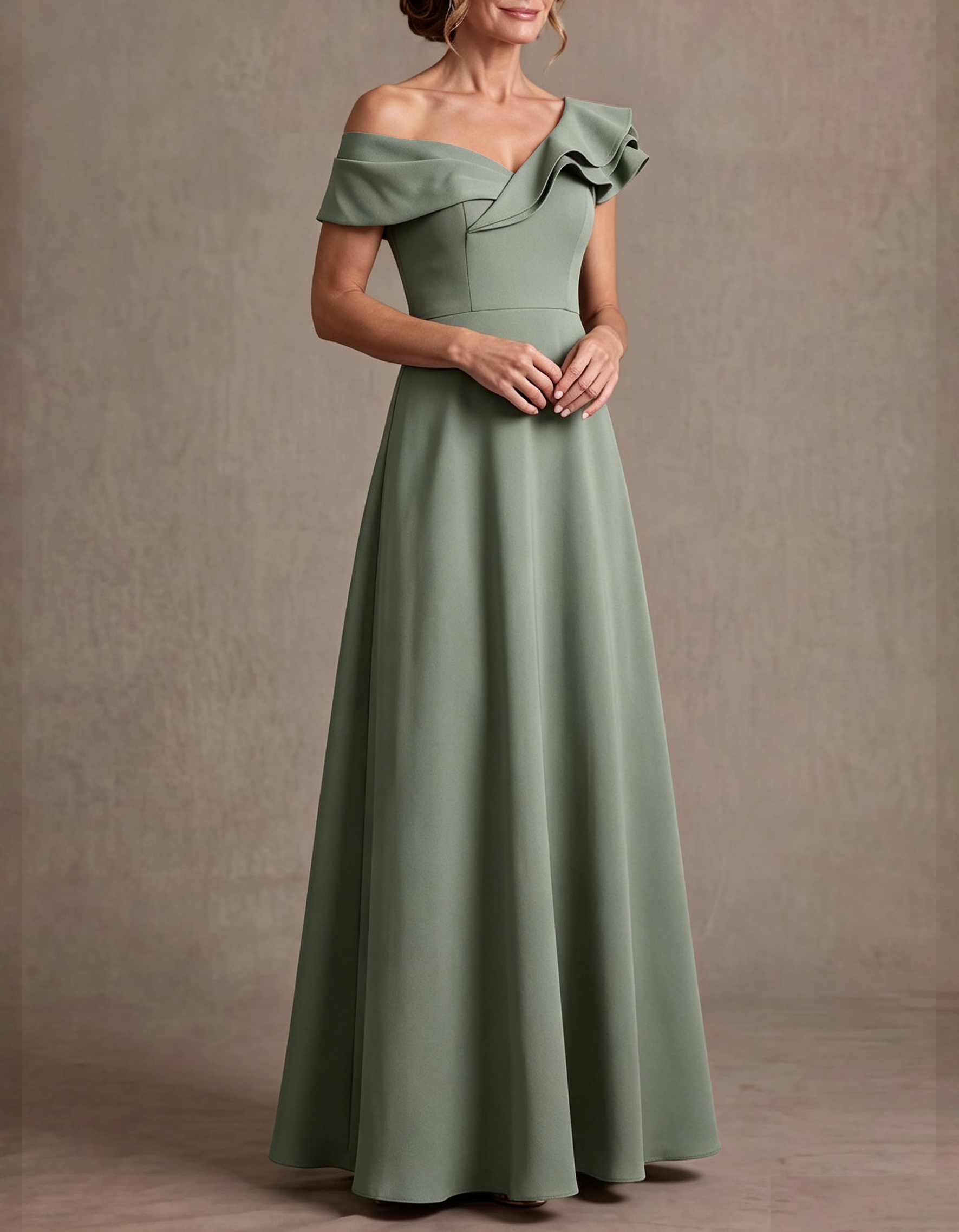 Asymmetrical Off Shoulder Ruffle A-Line Maxi Dress