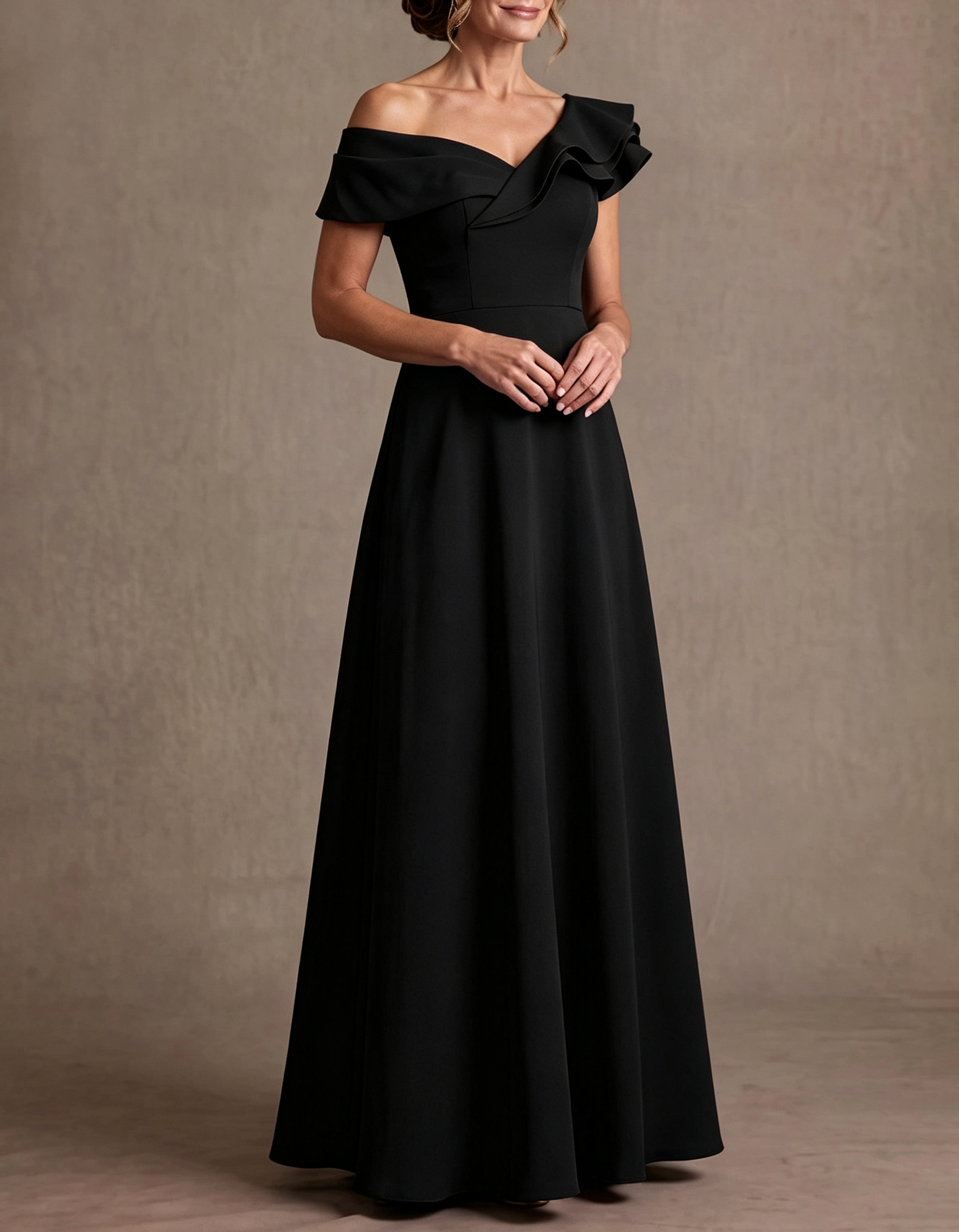 Asymmetrical Off Shoulder Ruffle A-Line Maxi Dress