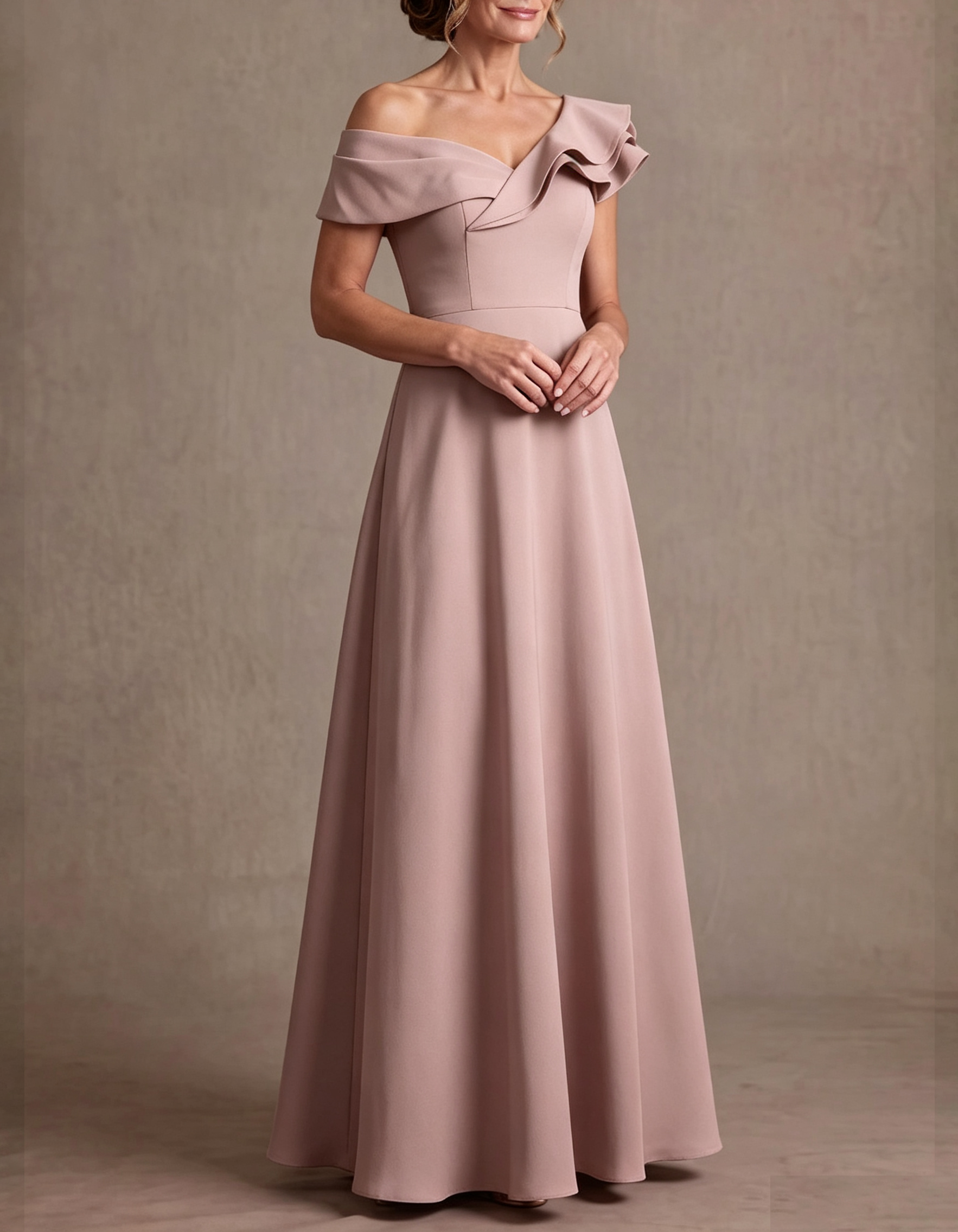 Asymmetrical Off Shoulder Ruffle A-Line Maxi Dress