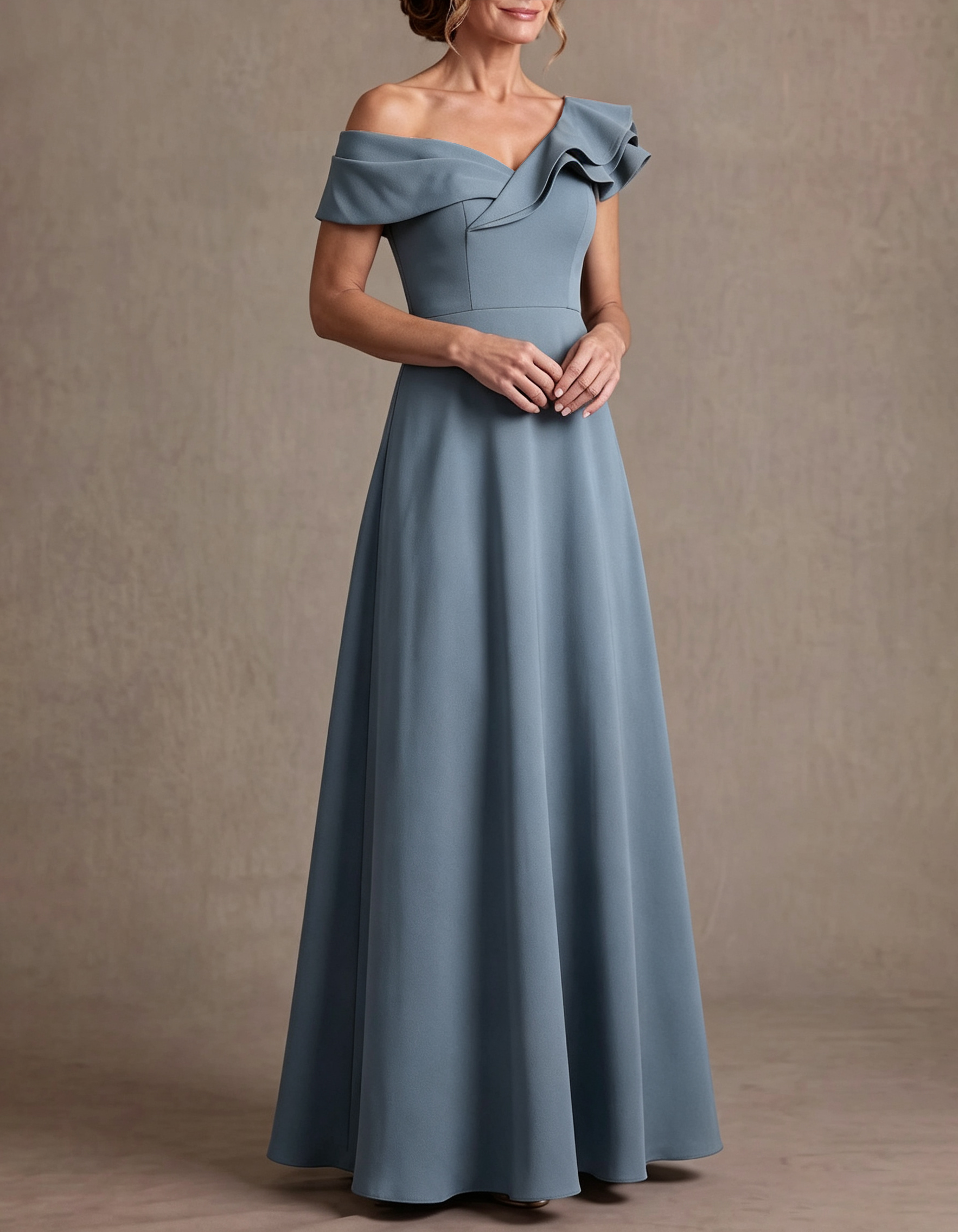 Asymmetrical Off Shoulder Ruffle A-Line Maxi Dress