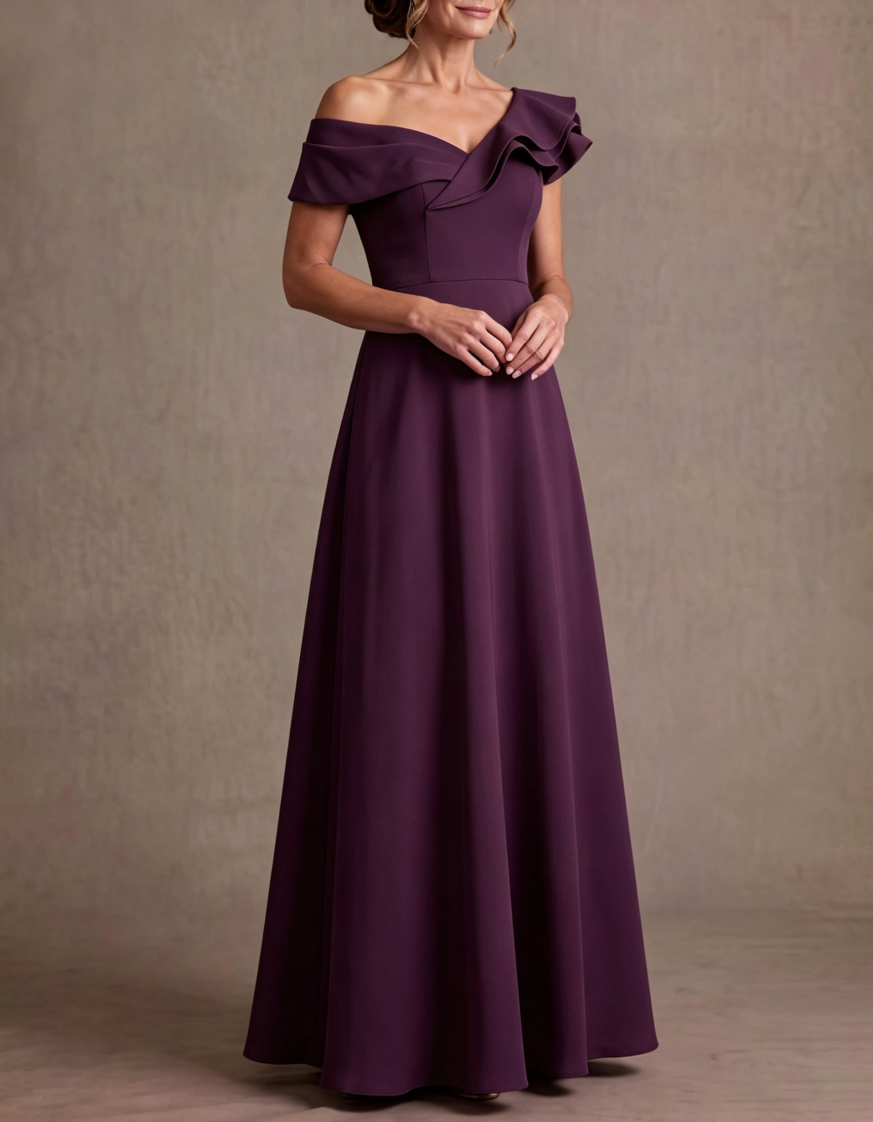Asymmetrical Off Shoulder Ruffle A-Line Maxi Dress