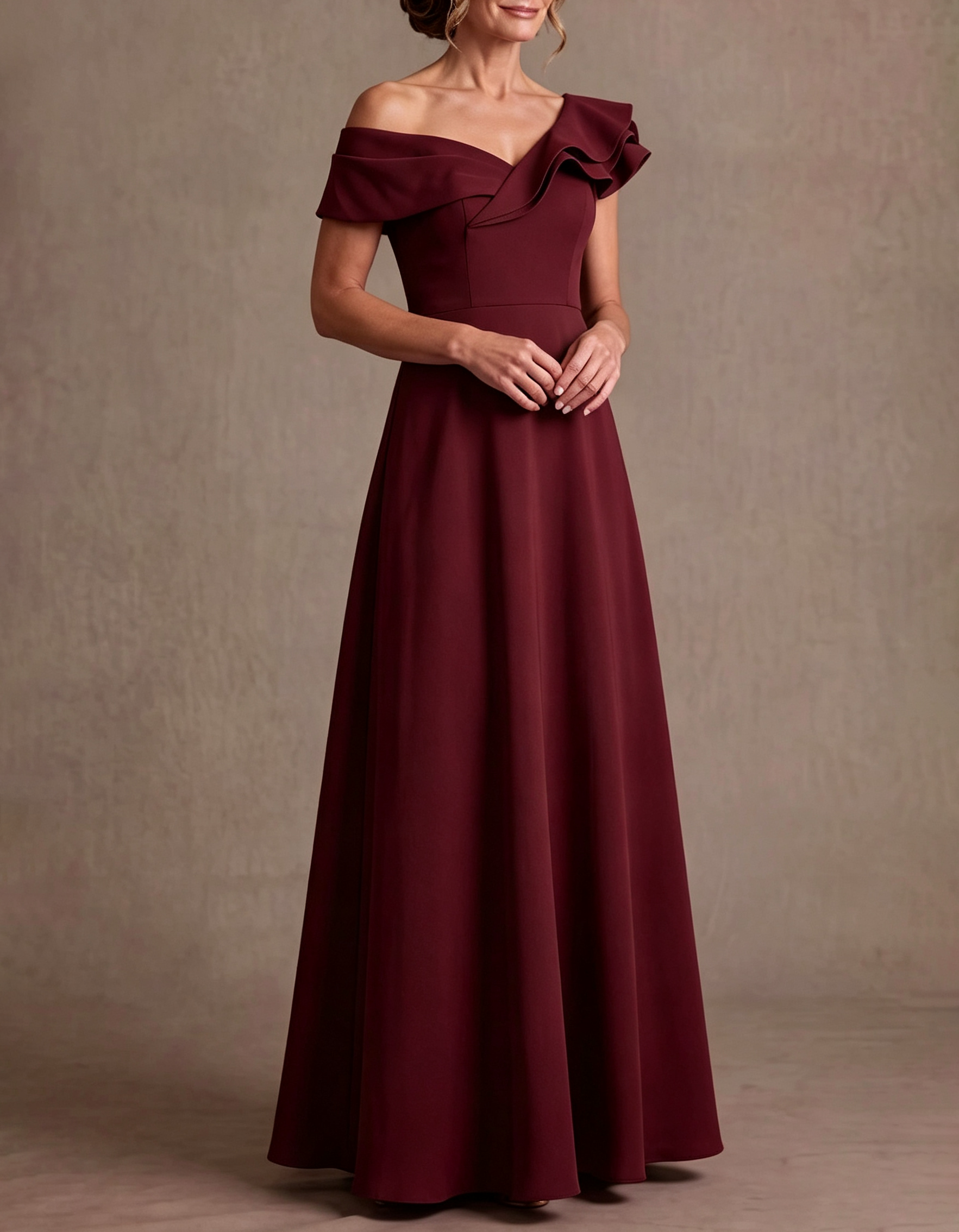 Asymmetrical Off Shoulder Ruffle A-Line Maxi Dress