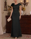 Asymmetrical Ruffle Shoulder Big 3D Flower Maxi Dress