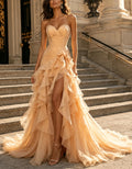 Solid Color Chiffon Multi Layered Ruffles Maxi Dress