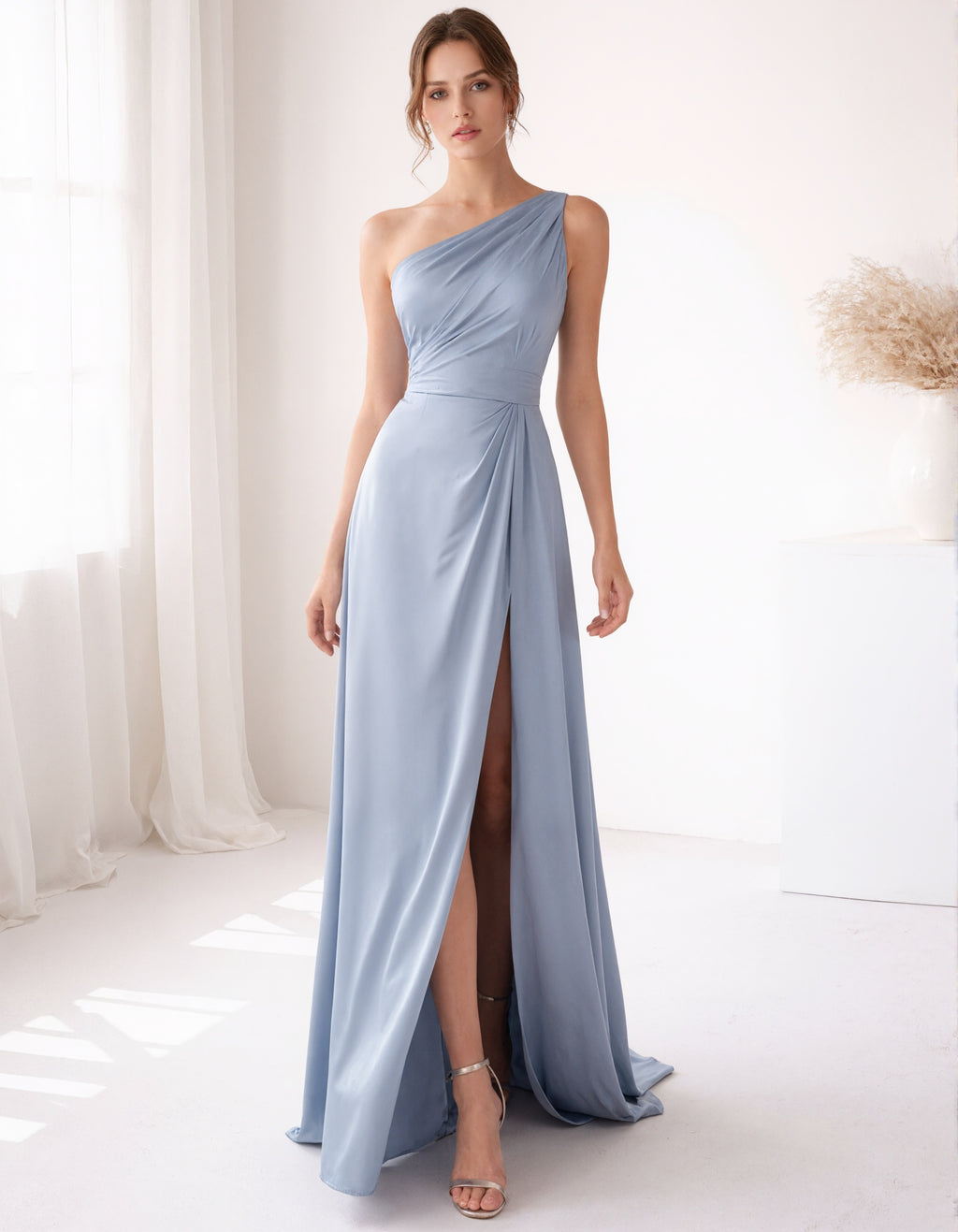 Blue Satin Shoulder Maxi Dress