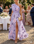 Lavender Chiffon One Shoulder Print Maxi Dress