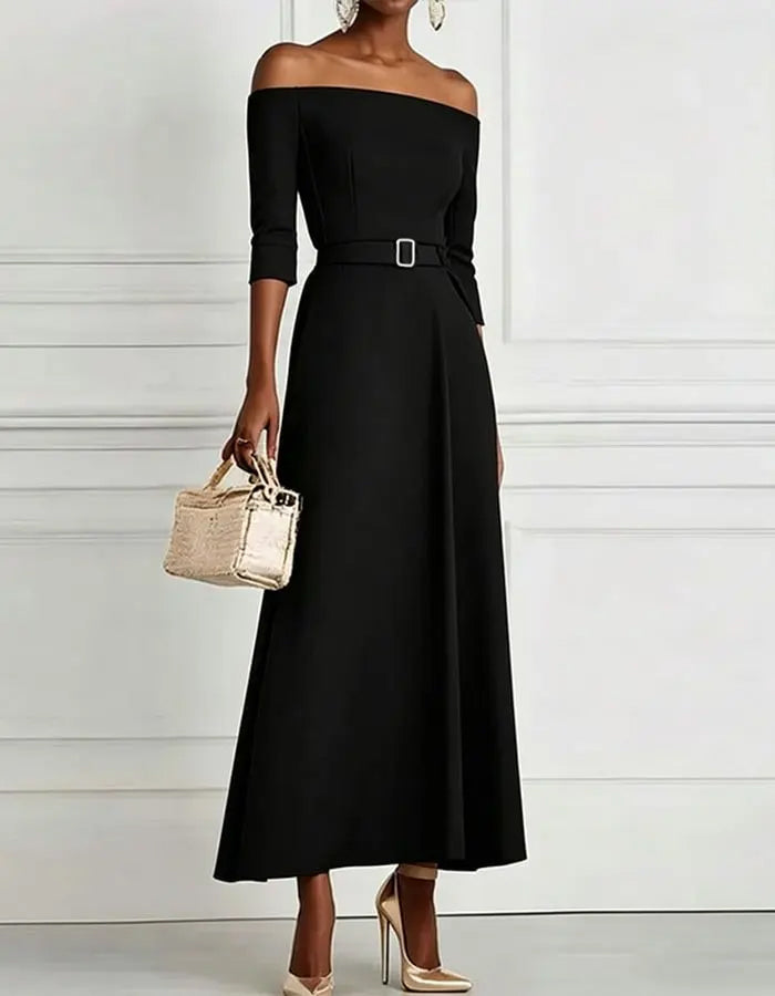 Robe midi à collants et épaules dénudées