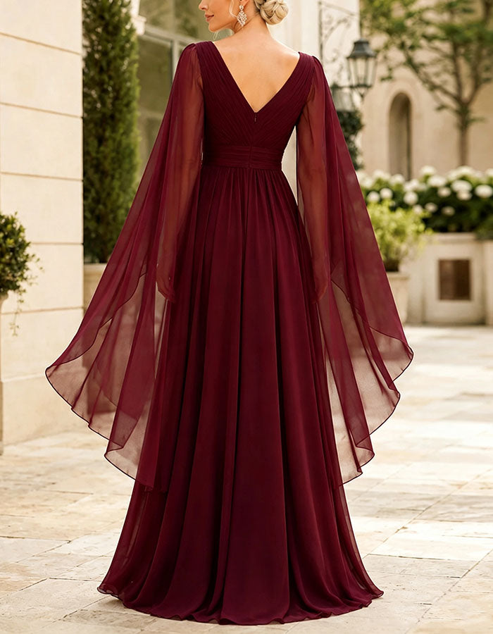 chiffon burgundy maxi dress V-Neck – Elirelle When Do Marines Get Web collection: city Chest Triangular Mesh:No radiating the elegant charm