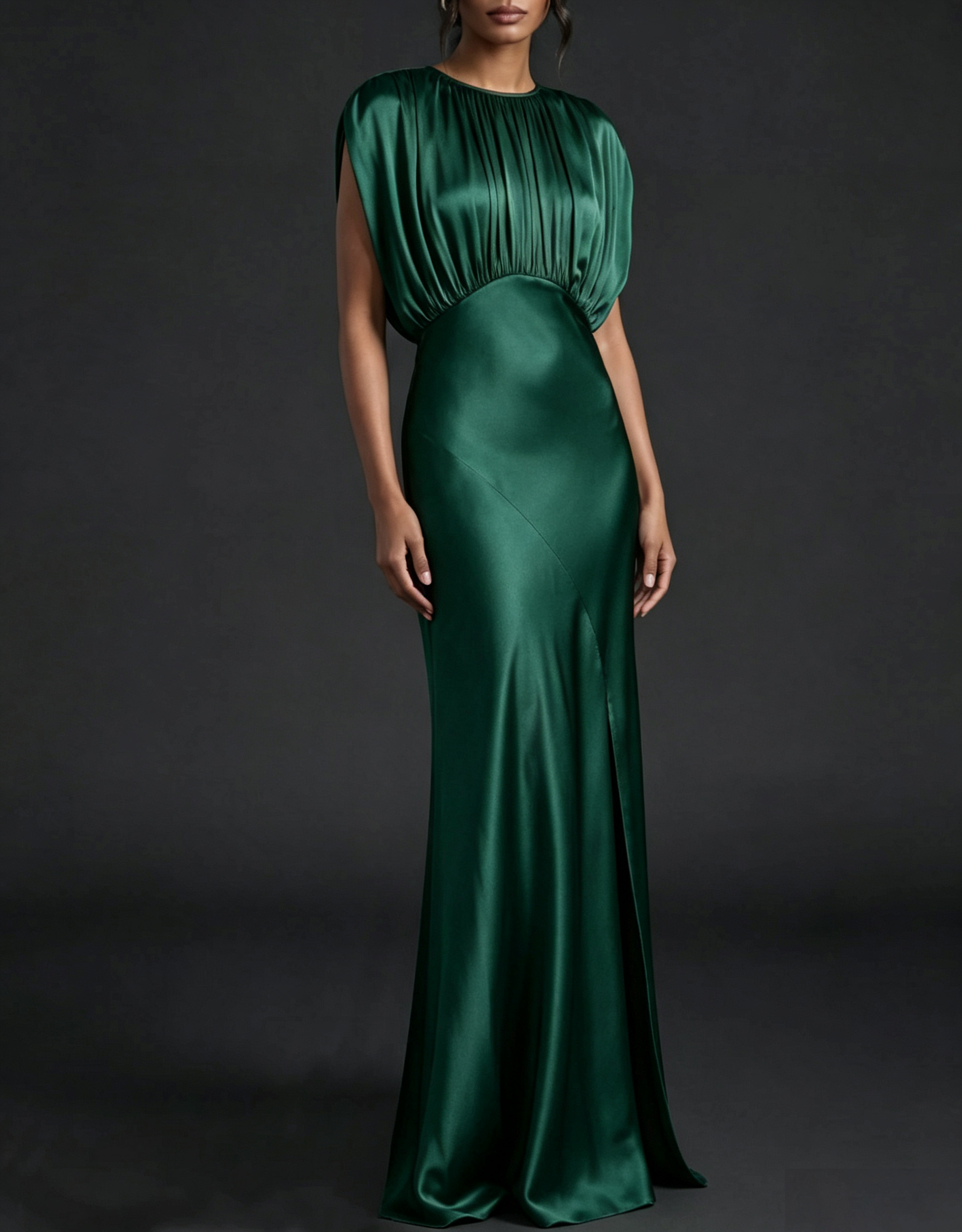 Vestido Maxi de Festa com Decote Redondo, Laço nas Costas em Cetim e Fenda Lateral