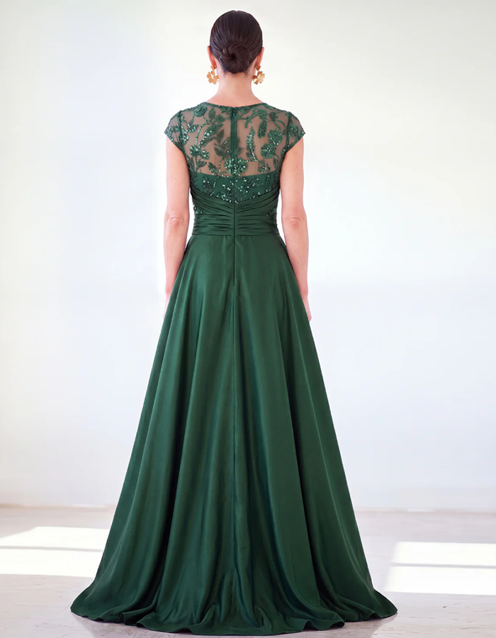 Besticktes Tüll mit Satin Maxikleid